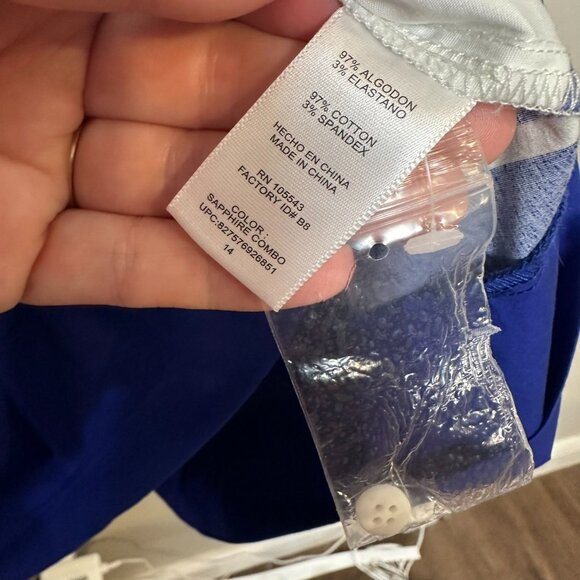 Milly Dress White Navy Stripes Size 14 Sleeveless Belt Button Front Pockets - Picture 8 of 10